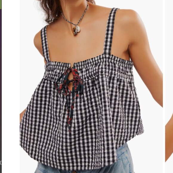 Free People Picnic Party Cropped Tank Top sz M - Picture 1 of 5